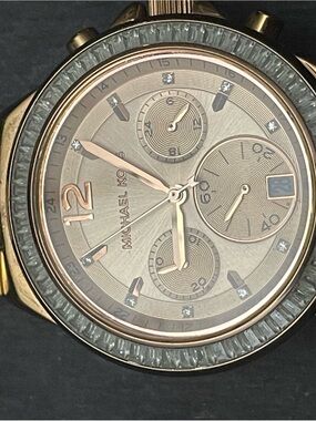 Michael Kors Rose Gold Tone Crystal Bezel Chronograph Watch